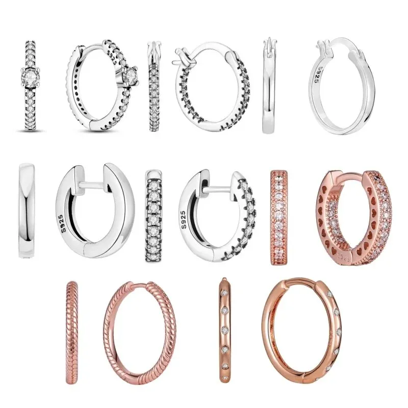 2024 925 Sterling Silber Geometrie Ohrringe Runde Form Zirkon Creolen Einfache Frauen Mädchen Abend Party Geschenke Schmuck Image