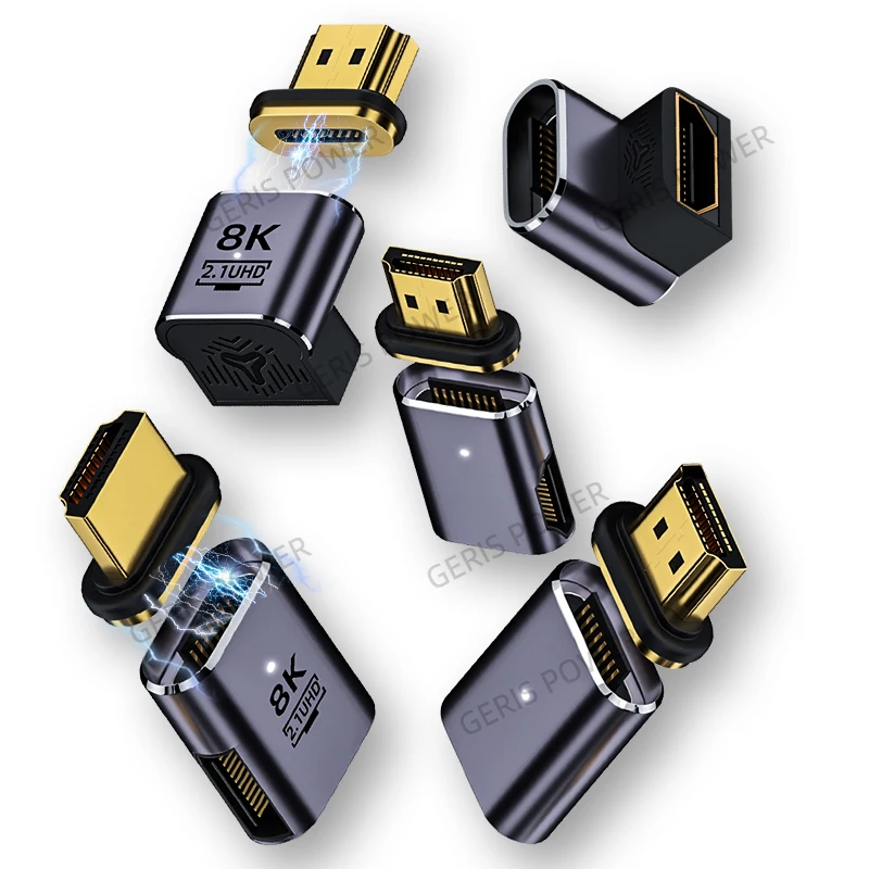 HDMI-kompatibler 2,0-Stecker-Buchse-Magnetadapter-Konverter 8k 60Hz 90-Grad-Verlängerungsanschluss für Computermonitor-TV-Box Image