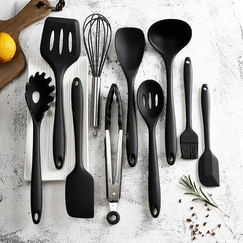 Ensemble d'ustensiles de cuisine en silicone, outils de cuisson, ustensiles de cuisine, pelle, cuillère, grattoir, accessoires de cuisine, 10 pièces