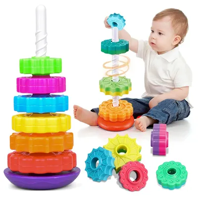 Montessori Rotierender Regenbogen 6-stöckiger Turm Baby Stapelpuzzle Spielzeug Sicherheit und Image
