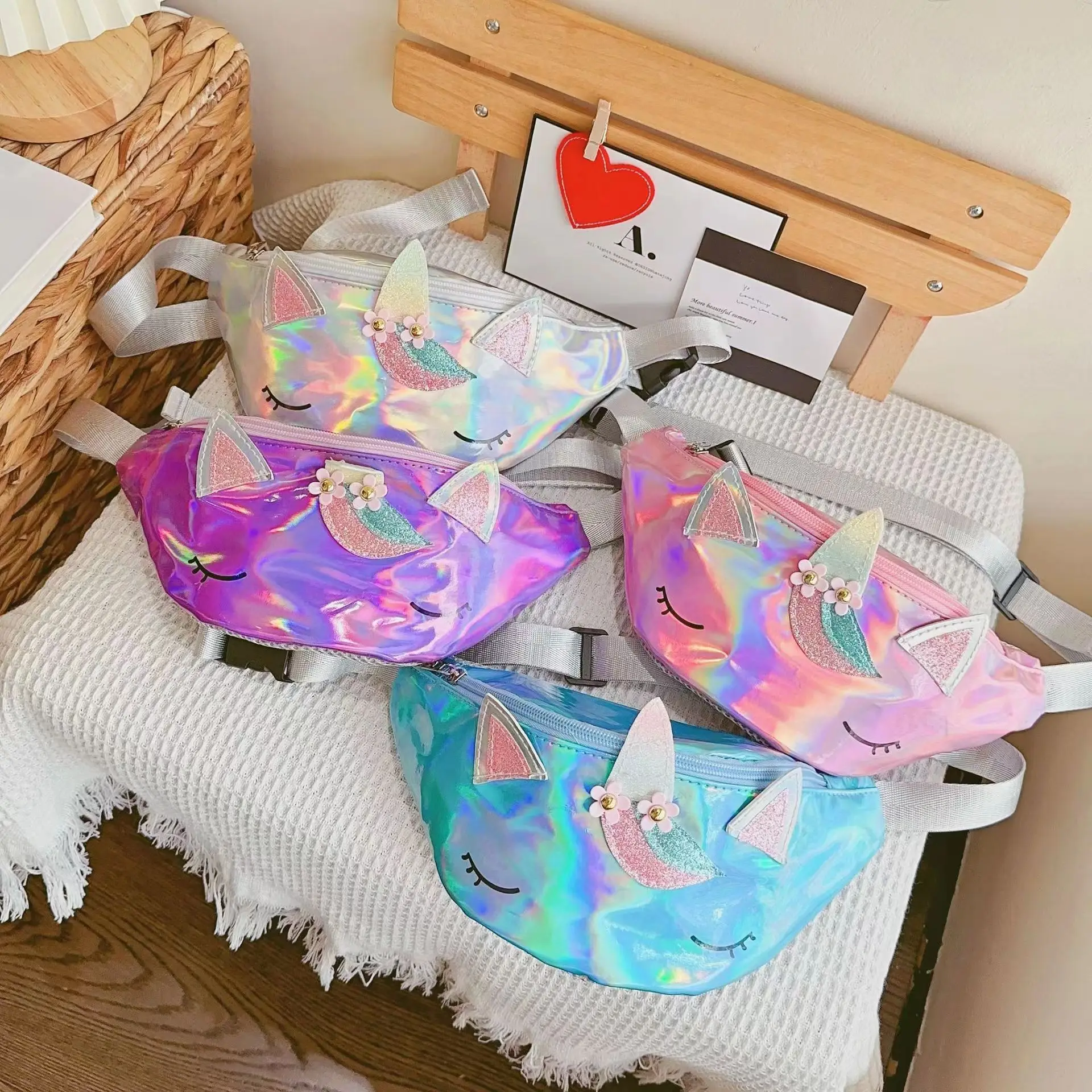 Sac de mode pour enfants Laser coloré dessin animé licorne enfants mignon sac de taille réglable accessoires pour tout-petits