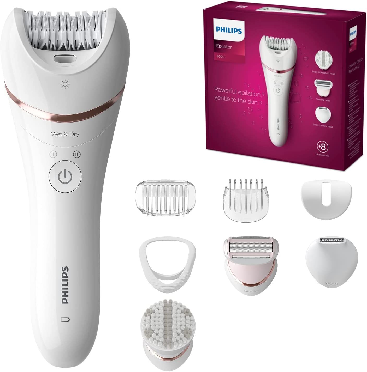 Epilatore Philips Serie 8000 - incl. 8 accessori, cordless con funzion