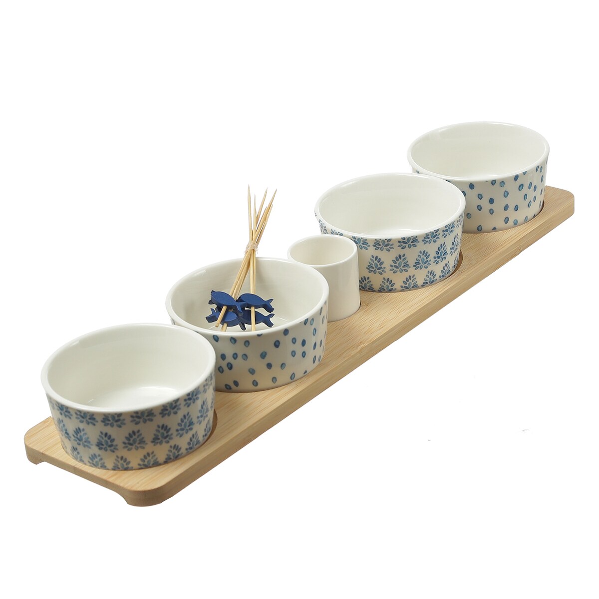 MARELIDA Tapas Set Servierset Servierplatte mit 4 Schalen Dipschalen Fingerfood Image