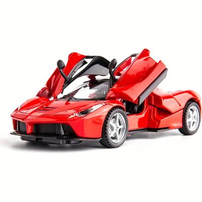 TEMU Compatible For 1:32 Sports Car Model Zinc Alloy Pull Back Car With Sound And Light For Kids Boy Girl, Metal Body Door Red