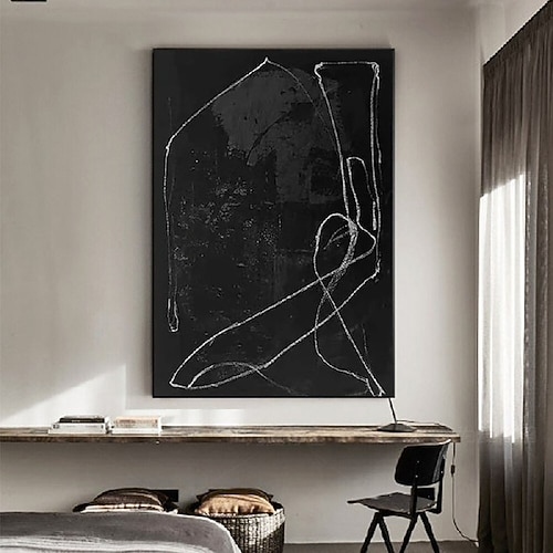 schwarz-weißes Ölgemälde Wabi Sabi abstraktes Gemälde handgemachtes Wandbild modernes abstraktes Ölgemälde geometrische Figuren Malerei Wandbild für Zuhause Image