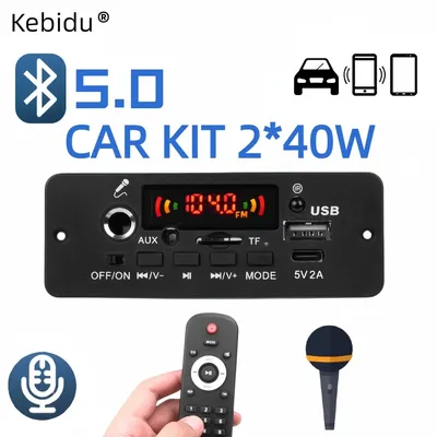 80W Amplifier MP3 Decoder Board DC 12V Bluetooth 5.0 Car Kit 6.5mm Microphone MP3 Player FM TF USB