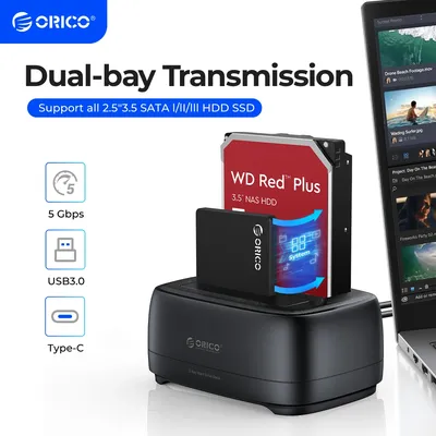 ORICO Dual-bay Hard Drive Station USB3.0 5Gbps Type-C HDD Docking Station with 12V 3A Power Adapter for 2.5/3.5 Inch HDD/SSD
