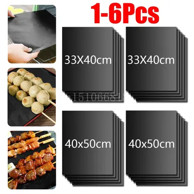1-6Pcs BBQ Grill Mat Non-stick Mat Heat Resistant Grill Mat Outdoor Baking Reusable Barbecue Party