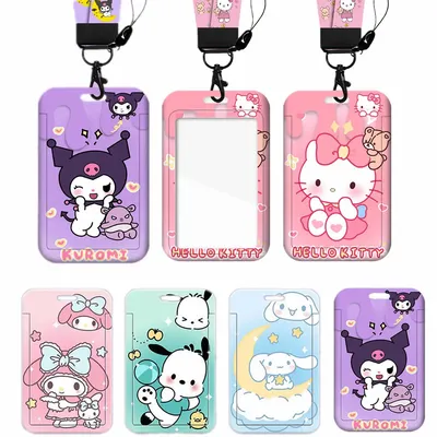 Cartoon Sanrio Hello Kitty Lanyard Card Sleeve ID Card Holder Bus Subway Access Work Permit Card