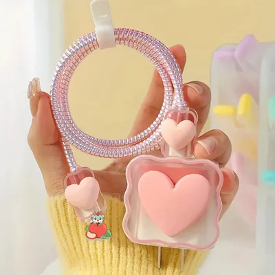 Charger Protector Cable Organiser for iPhone 14 13 Pro Max 18W 20W 3D Cartoon Love Heart Data Cable