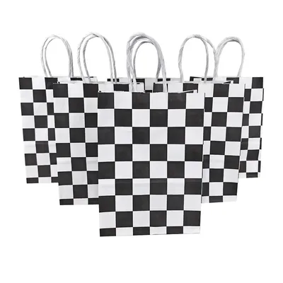 Black and White Checkered Gift Paper Bag with Handle Racing Car Birthday Party Supplies Boy Racing Car Party Favors