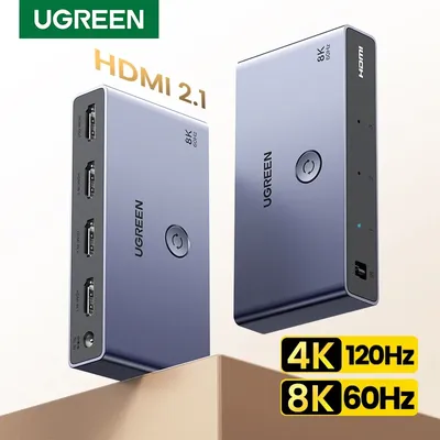 UGREEN HDMI 2.1 Switcher 8K 60Hz 4K120Hz HDMI-compatible Switch 3 in 1 Out with Remote Control