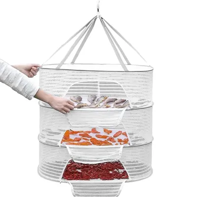 3 Tier Portable Mesh Clothes Hanging Dryer Folded Herb Rack for Buds Fruits Hydroponics Flowers