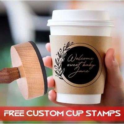 Personalized Coffee Cup Stamp Wooden Seal Rubber Logo Customized Wedding Packaging Business Coffee