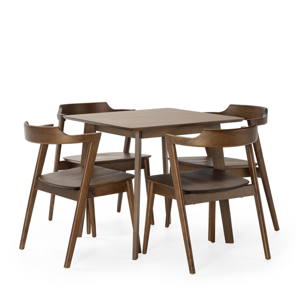 Ensemble table 80x80 cm et 4 chaises de salle à manger Noyer