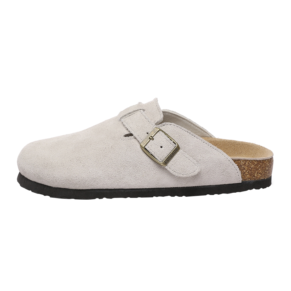 EVER AU Damen Pintail Leder Komfort Clog Sandalen - Taupe Wildleder