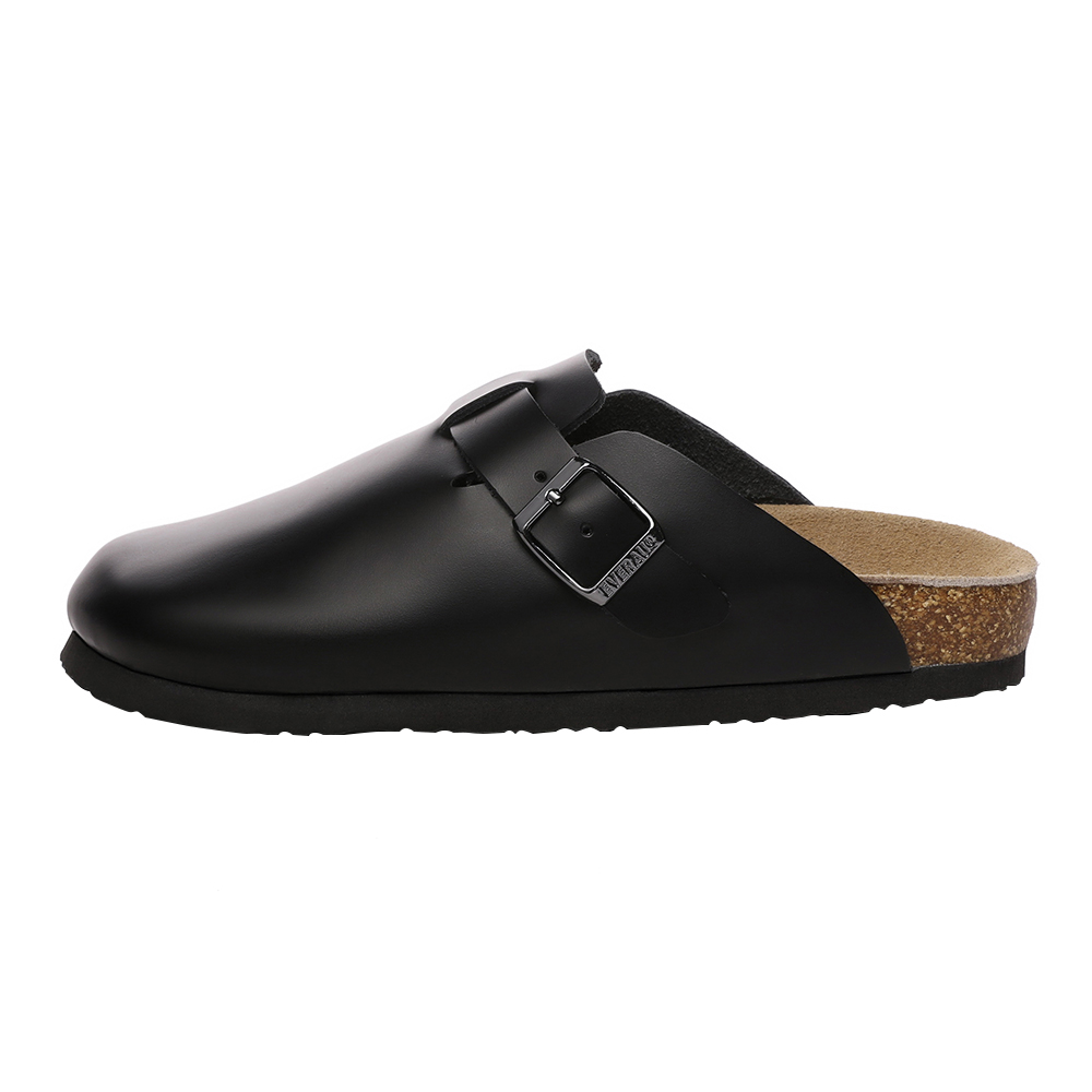 EVER AU Herren Hardhead Leder Komfort Clog Sandalen - Schwarzes Leder