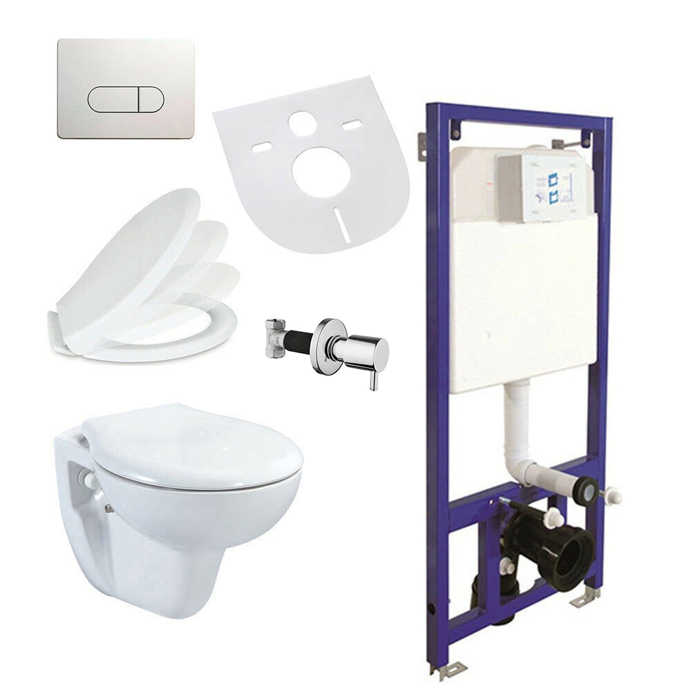 Belvit Taharet Bidet Wand Hänge WC Weiß Vorwandelement Absperrventil Betätigungsplatte Softclose Deckel AC90L Image