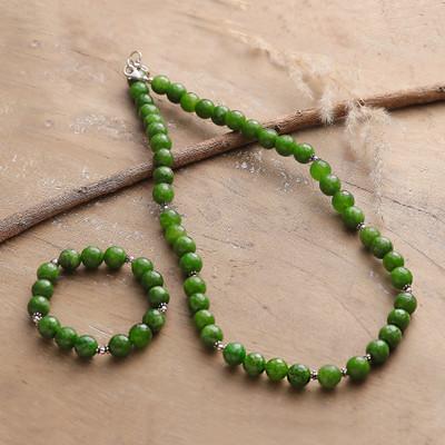 Beads of Luck,'Green Agate Beaded Necklace and Bracelet Jewelry Set'