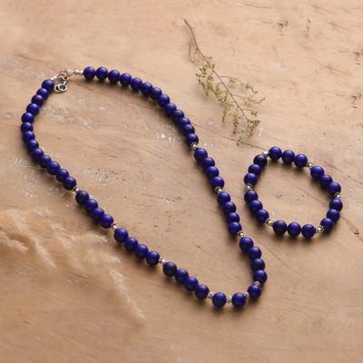 Beads of Intellect,'Lapis Lazuli Beaded Necklace and Bracelet Jewelry Set'