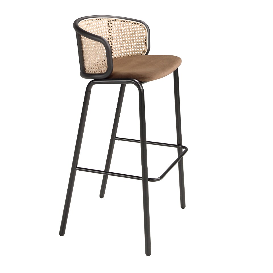 AC ANGEL CERDA Angel Cerdá Hocker aus braunem Samt und Rattan 4128C Image