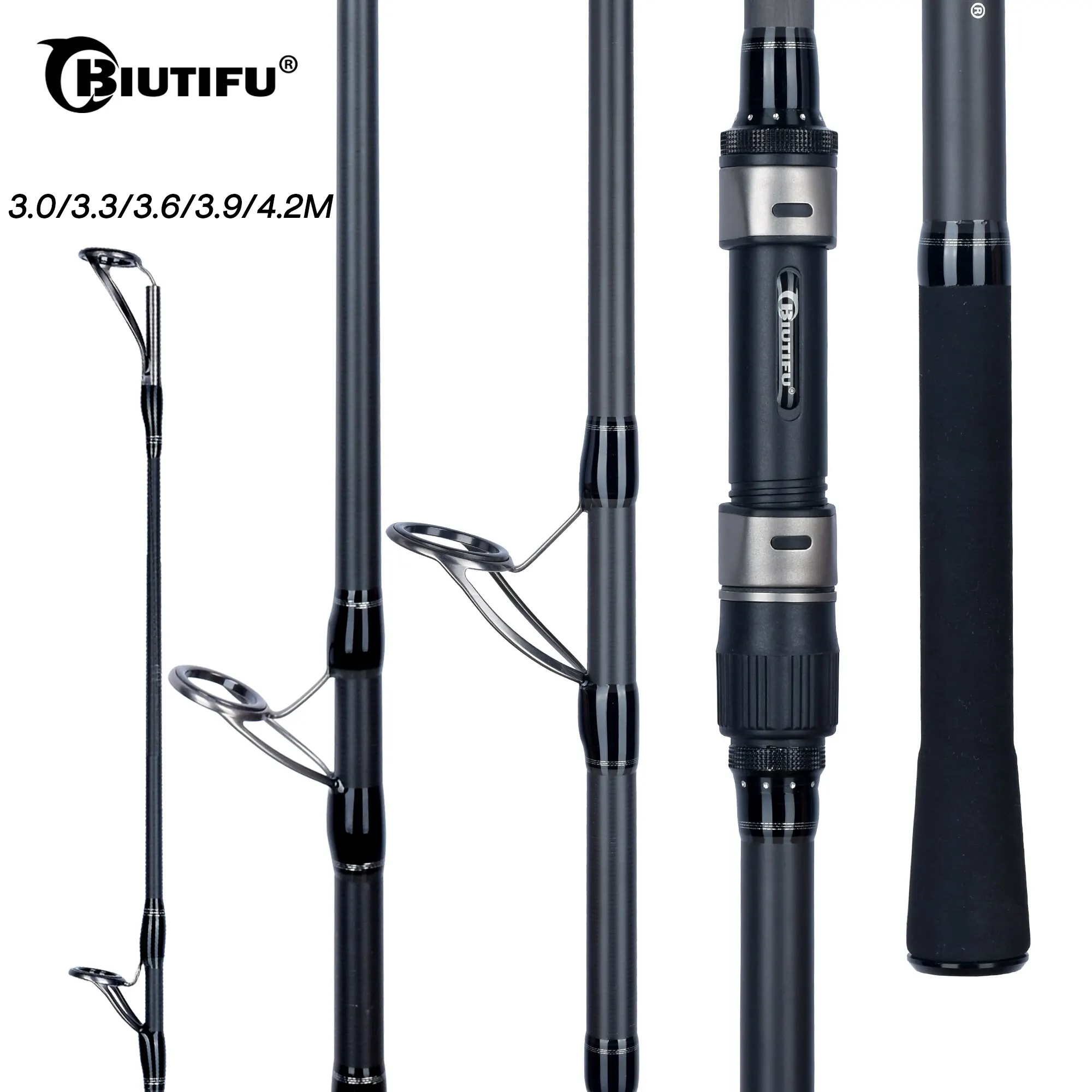 Biutifu bigfish karpfen surfgießen felsen 3.0/3.6/3.9/4.2/4,5 m t800carbon 3,5 lb shore guss 40-200g drehende harte Stange Image