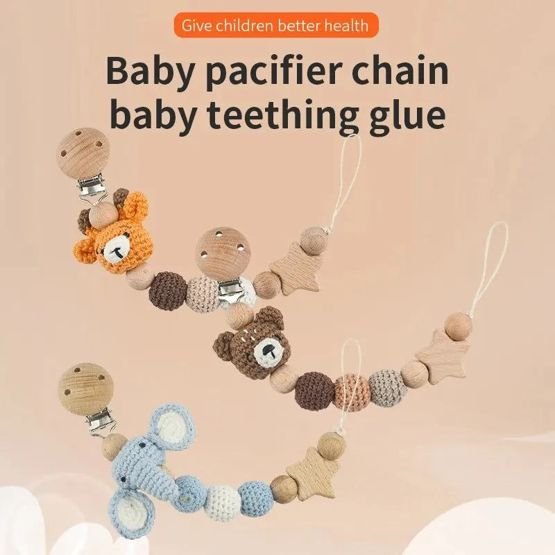Attache-sucette en Crochet pour bébé, chaîne de sucette pour enfants, colle de dentition, bricolage, Animal de dessin animé, chaîne de sucette, pendentif de poussette