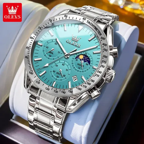 OLEVS homme montre 2024 nouveau acier inoxydable étanche Phase de lune chronographe classique Quartz montre-bracelet marque originale montre pour hommes