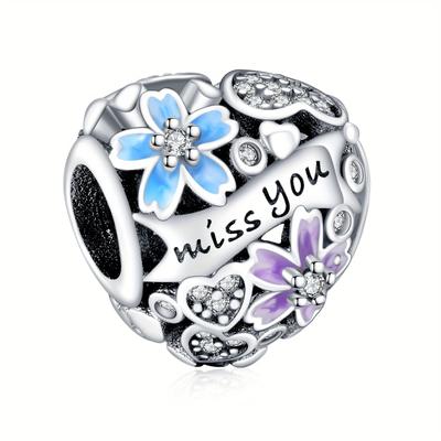 S925 For Bracelets Miss You Flower Openwork Heart Charm Pendant Fit Bracelets Necklace Luxury Gift Diy Jewelry Making
