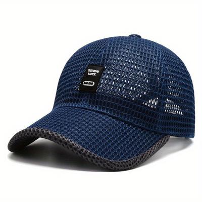 TEMU 1pc Men's Mesh Baseball Cap - Breathable Polyester Trucker Hat, Snapback Closure, Ideal For Outdoor Sports And Fishing, In Black, Gray, Navy Blue, Dark Grey Image