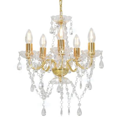 Kronleuchter mit Perlen Golden Rund 5×E14 Vidaxl Image