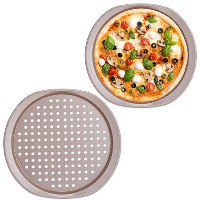 Pizzablech, 2er Set, d: 29,5 cm, Knusperblech mit Löchern, mit Griffen, Pizza & Flammkuchen, Stahl,