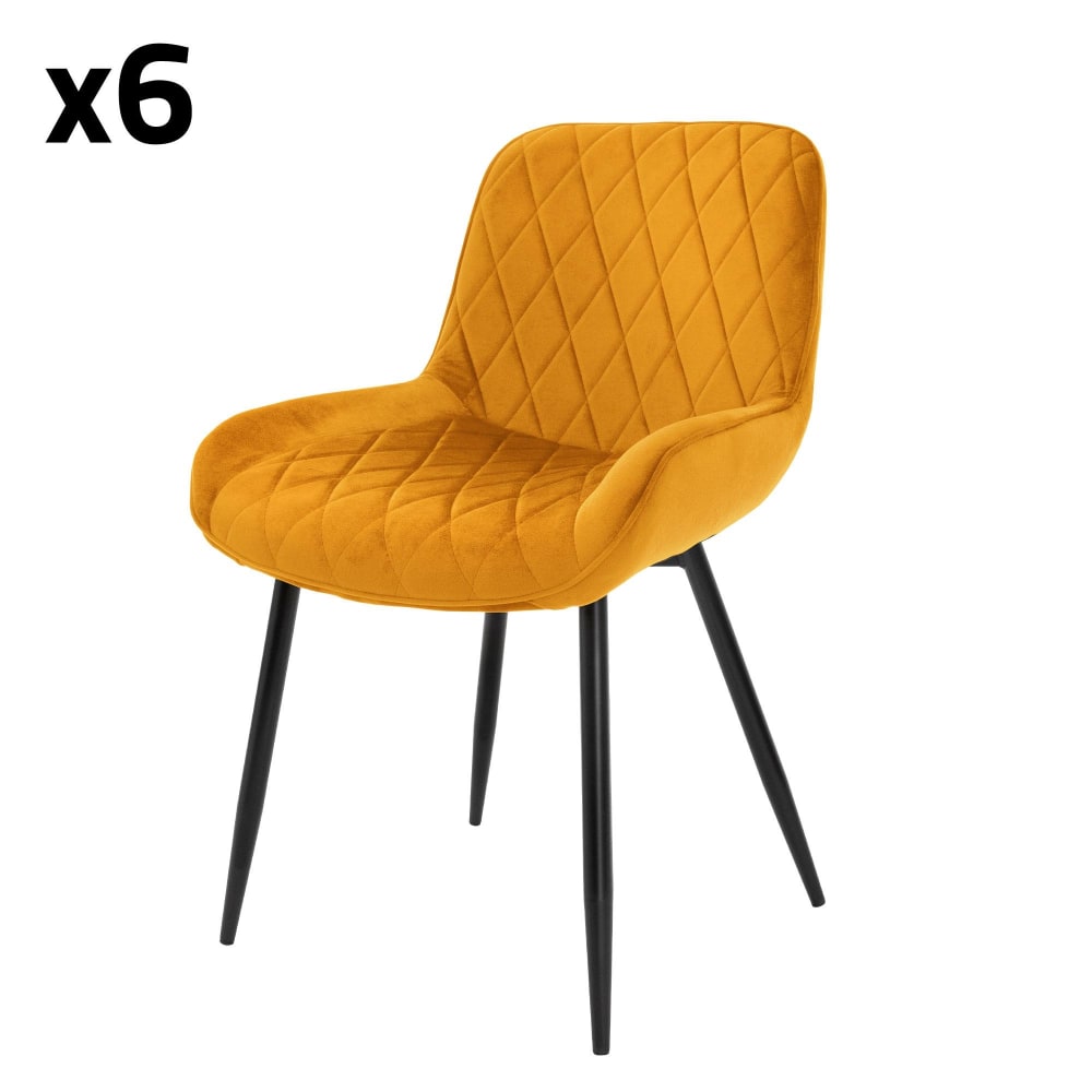 Set di 6 sedie da pranzo in velluto, senape