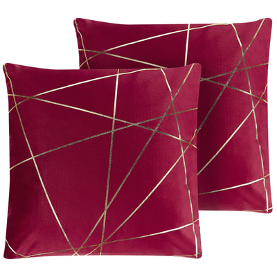 Dekokissen 2er Set Rot Polyester-Füllung Abnehmbarer Bezug Samtstoff 45 x 45 cm Geometrisches Muster in Gold Accessories