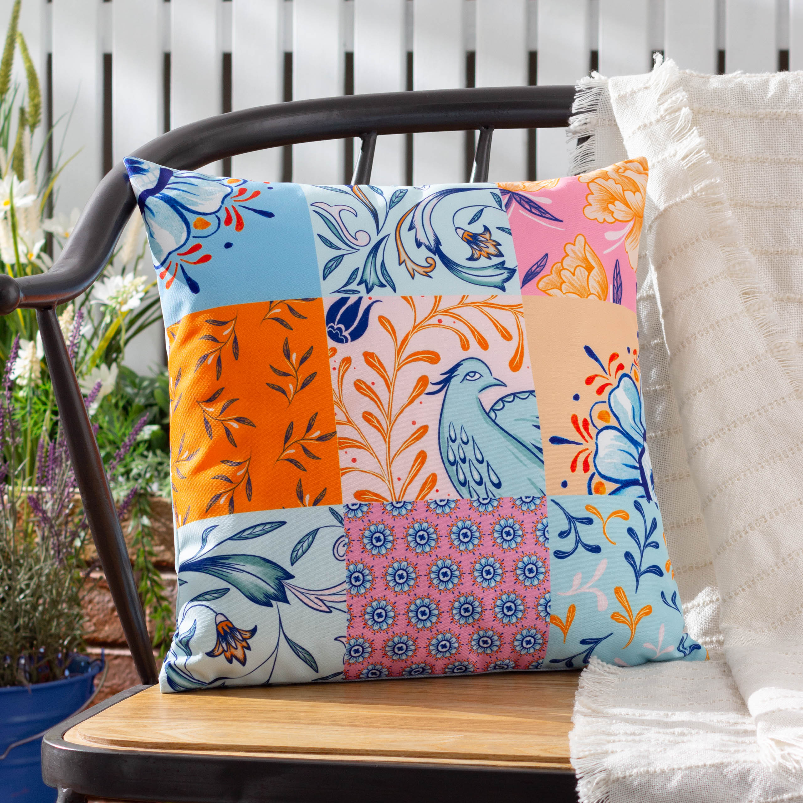 furn. Azzar Floral Outdoor Cushion Cover - Multicolour - Size 43 cm x 43 cm | furn. Sale | Discount Designer Brands