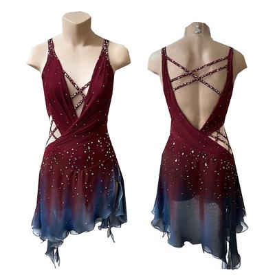 Figure Skating Dress Women's Girls' Ice Skating Dress Burgundy Thumbhole Halo Dyeing High Elasticity Professional Competition Skating Wear Thermal Warm Crystal / Rhinestone Long Sleeve Ice Skating