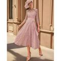 Abito A-Line per la madre della sposa elegante alto-basso collo a V lunghezza tè maniche 3/4 con pizzo taglia personalizzata gratuita