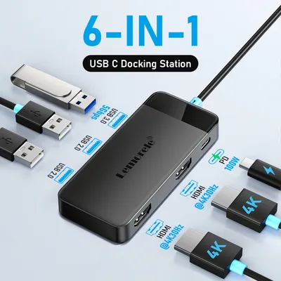 Lemorele TC122 USB C HUB Dual HDMI 4K Docking Station USB 3.0 PD 100W Type C Port for Macbook iPad