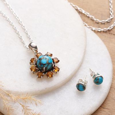Solar Peace,'Sun-Themed Composite Turquoise and Citrine Jewelry Set'