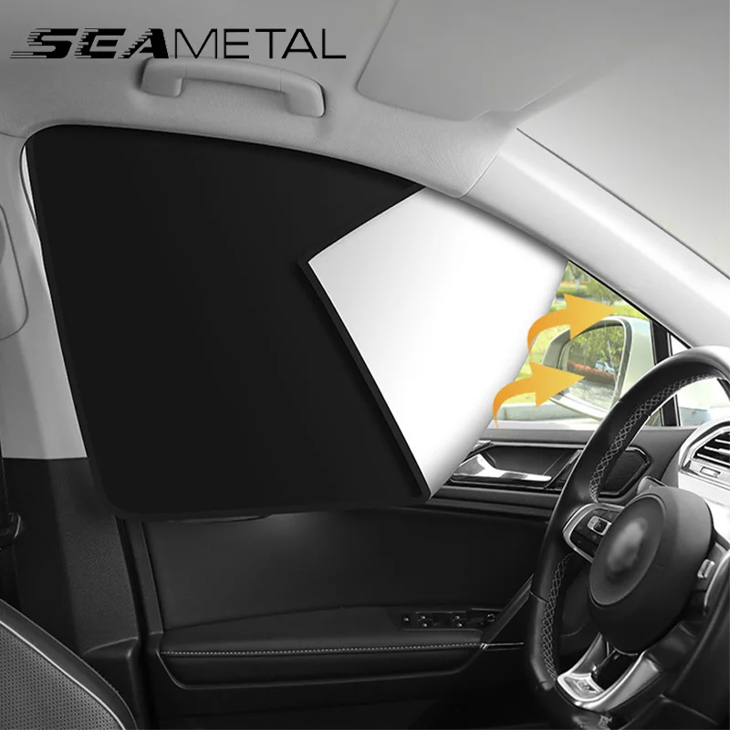 SEAMETAL 2 Stück Sonnenschutz für Auto-Seitenfenster, Magnet, Sichtschutzvorhänge, UV-Reflexion, blendfrei, UV-Block-Sonnenschutz für Vorder-/Hinterfenster Image