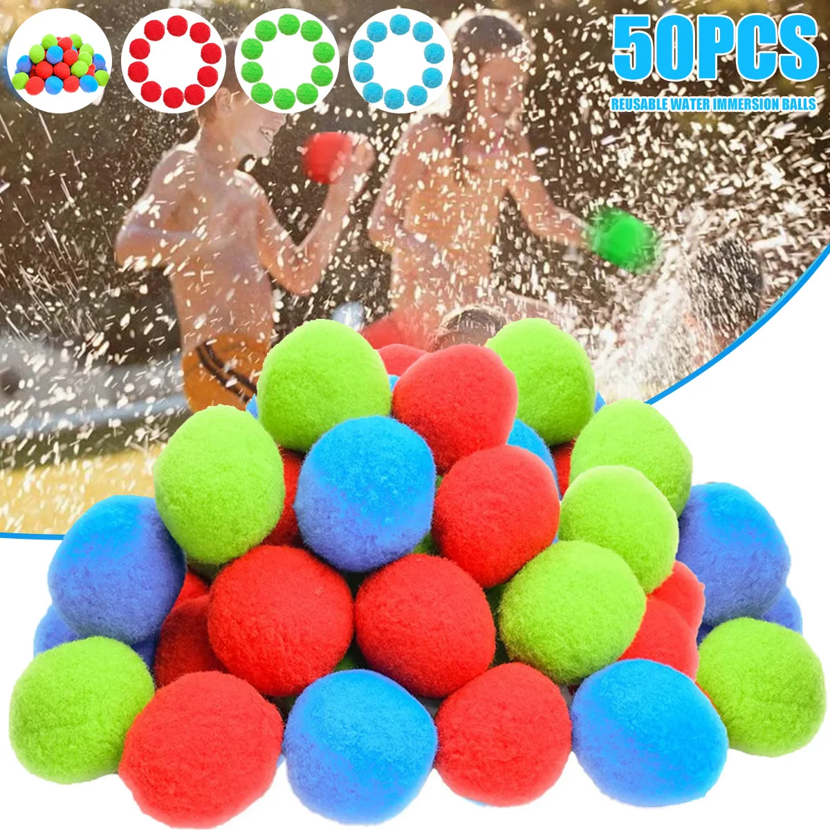 50pc Wasser Bälle Baumwolle Wasser Kampf Spielzeug Schwamm Wasser Ball Sandsack Ball mit Tasche für Schwimmbad Strand Rasen heraus Sommer Spiel Spielzeug Image
