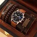 Montre-bracelet à quartz en cuir marron pour hommes, montre-bracelet d'affaires, horloge Shoous, bracelet de sport décontracté, mode de luxe