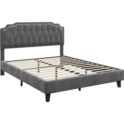 Polsterbett 160 x 200 cm Bettgestell Doppelbett mit Höhenverstellbarem Kopfteil Bettrahmen Image
