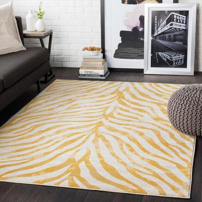 SURYA Teppich Kurzflor Wohnzimmer Boho Zebra Design Gelb und Beige 160 x 220 cm
