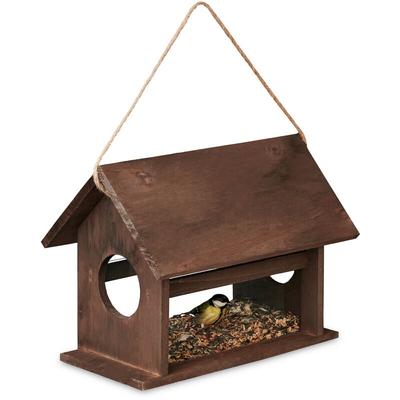 Vogelfutterhaus Holz, zum Aufhängen, Futterspender Wildvögel, Vogelfutterstation, hbt 24x30x21 cm,