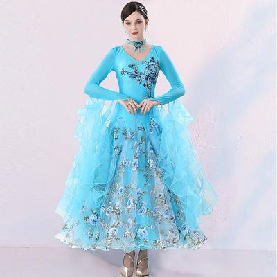 Ballroom Dance Dress Embroidery Splicing Crystals / Rhinestones Women's Performance Party Long Sleeve Mesh Spandex Tulle