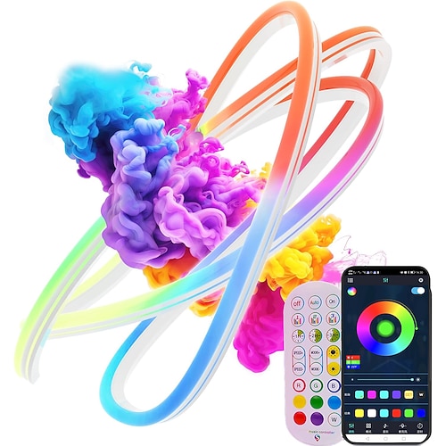 10ft/20ft Wasserdichter Neonlichtstreifen, RGB Regenbogen Pixel LED Streifen mit 2,4G App Steuerung Musik-Synchronisation für DIY Neonschild Wanddekor Image