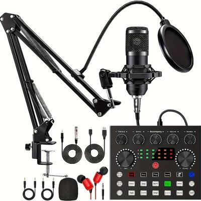 Podcast Equipment Bundle, V8s Audio Interface With All In 1 Live Sound Card And Bm800 , Podcast Microphone, Perfect For Recording, Broadcasting, Live Streaming