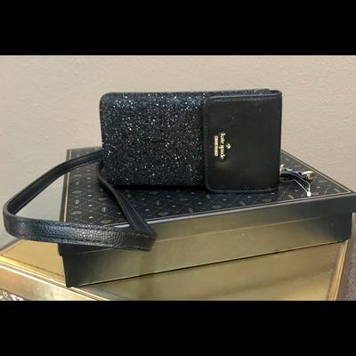 Kate Spade Bags | Kate Spade Glitter Case Holds Cards/Phone New | Color: Black/Gold | Size: Phone Case - See Listing