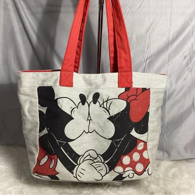 Disney Bags | Disney Gray Kissing Mickey & Minnie Mouse 2 Sided Design Euc | Color: Gray/Red | Size: 17 X 12 X 6”
